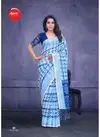 White & Blue Apple Indigo Latest Casual Wear Linen Saree 105